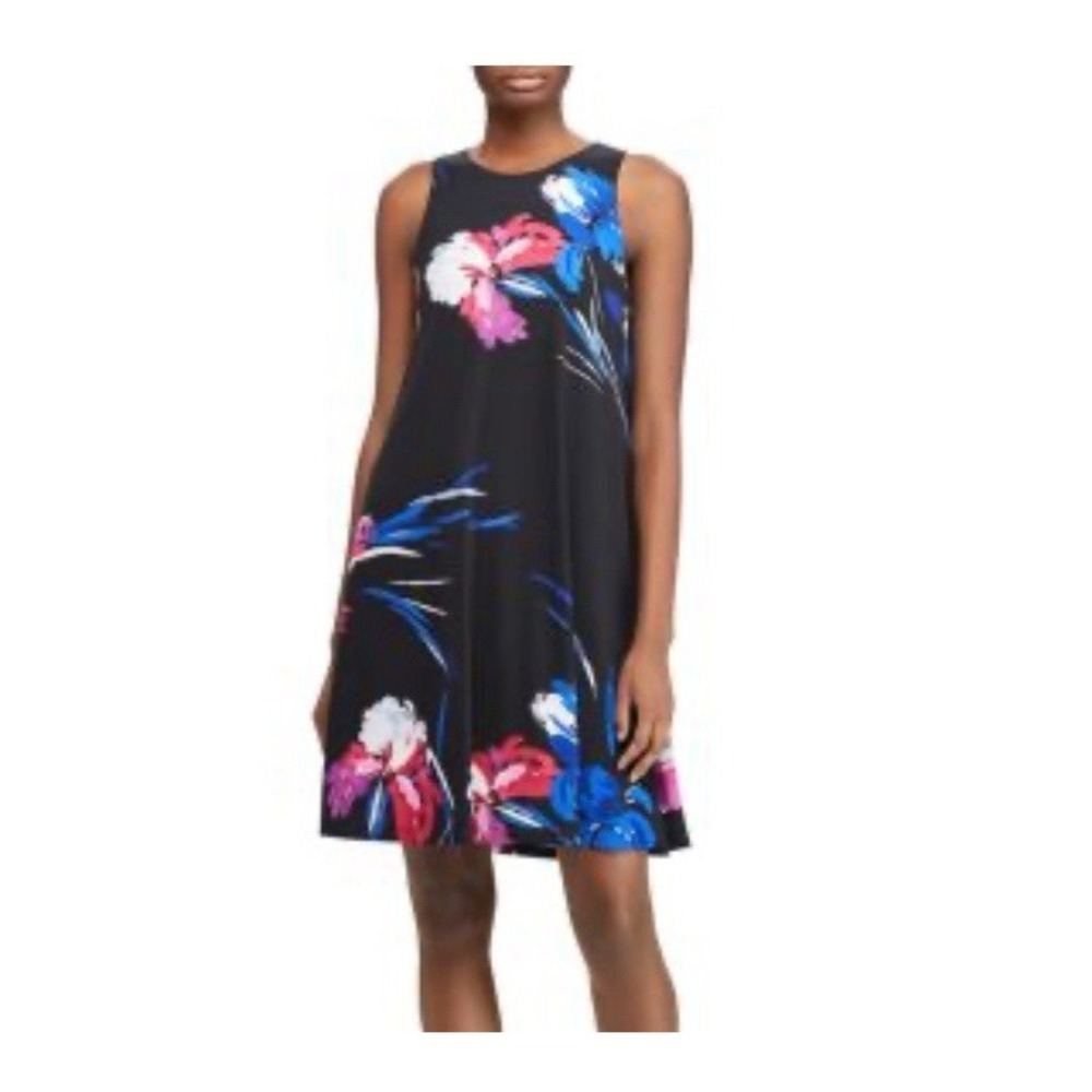Ralph Lauren SZ 4 Black Floral Swing Dress Lined Sleeveless A-line Dark Romantic